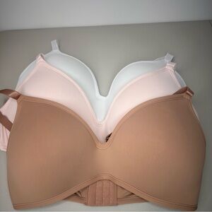 Rene Rofe Women’s Seamless Support Comfort Bra Set 38D - Pink, White, Tan NWOT